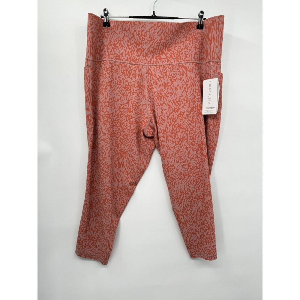 Athleta 3X Salutation Stash Pocket II Leggings Womens Coral Pink Animal Print
